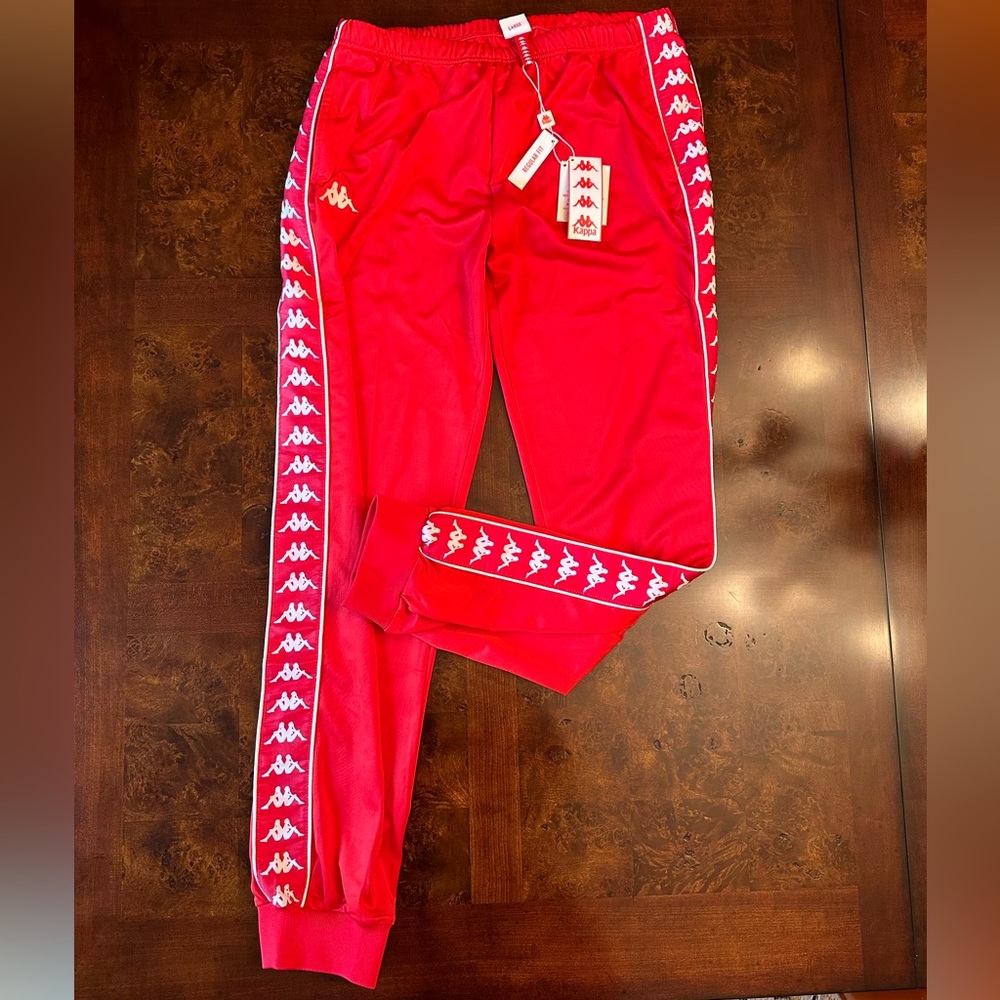 KAPPA Track Pants Sport Trousers Red Mars White Bright Large